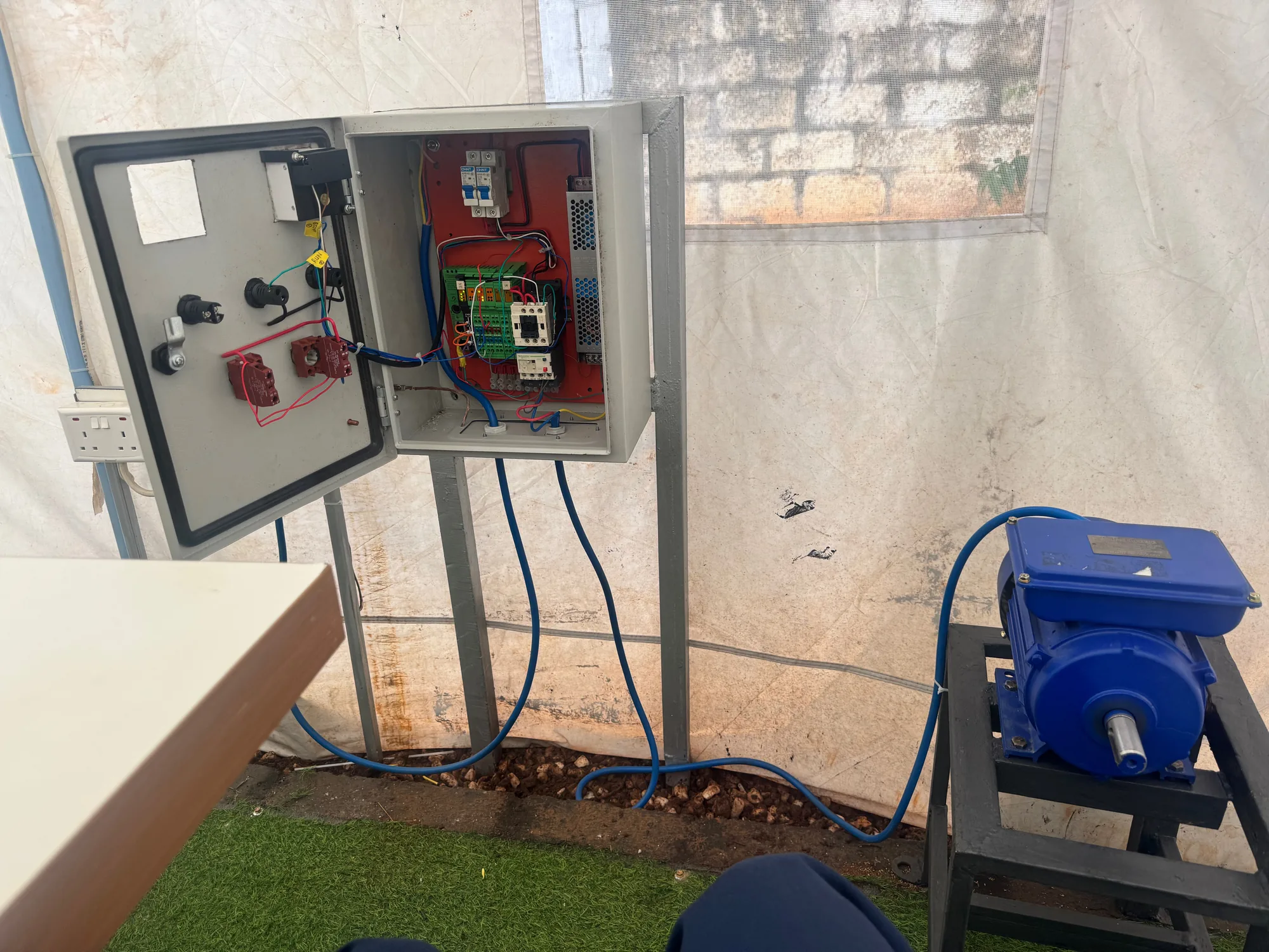HCS-built control panel driving a three-phase motor