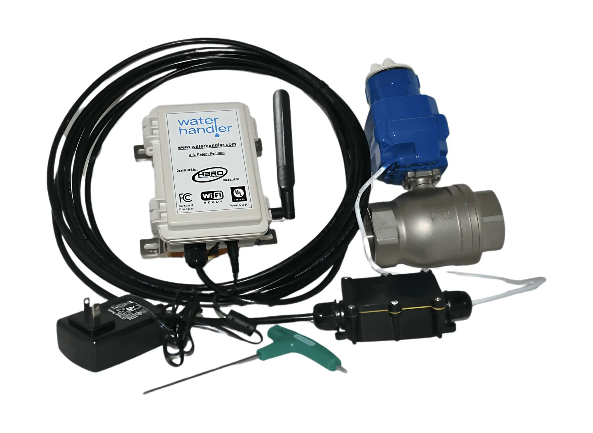 WaterHandler kit: motorised ball valve, Smart Control Box, antenna and cable